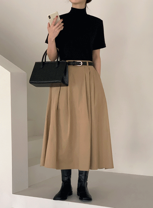 [키작녀추천] 피치 기모 코튼 플레어 핀턱 롱 스커트 (skirt) 3color
